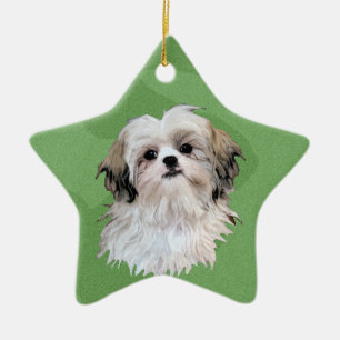 Ornamento De Cerâmica Feliz Natal Shih Tsu