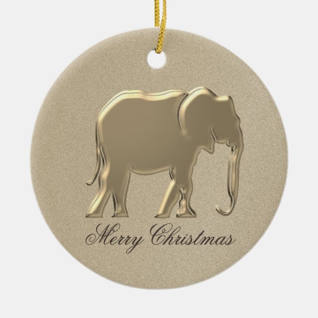 Ornamento De Cerâmica Feliz Natal Simples Elefante Dourado (Frente)