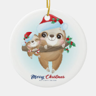 Ornamento De Cerâmica Feliz Natal Sloth