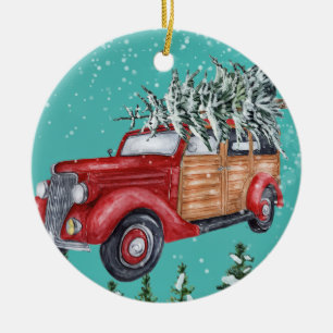 Ornamento De Cerâmica Feliz Natal Snowfall Tree Van Cerâmica Ornament