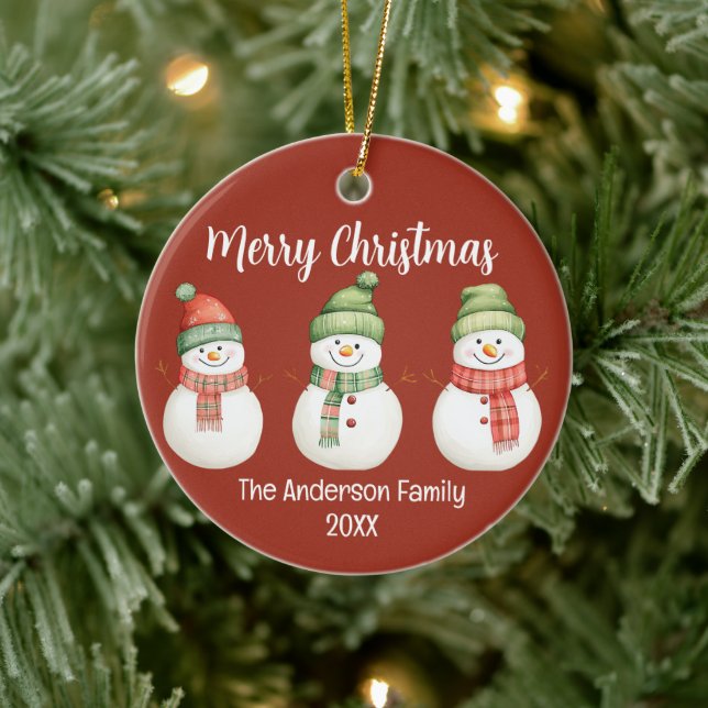 Ornamento De Cerâmica Feliz Natal Snowmen (Árvore)