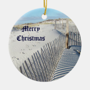 Ornamento De Cerâmica Feliz Natal Sombras, Dunas de Areia e Cercas