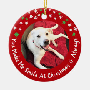 Ornamento De Cerâmica Feliz Natal Sorrindo Cachorro Foto Engraçada Círcu