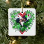 Ornamento De Cerâmica Feliz Natal Sweetheart | Foto de Natal do Coração<br><div class="desc">Enfeites de natal personalizado. Quadro floral verde,  vermelho e branco que você pode personalizar adicionando sua foto.</div>