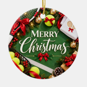 Ornamento De Cerâmica Feliz Natal Tenista Férias Esportes