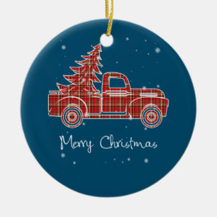 Ornamento De Cerâmica Feliz Natal Tree Red Xadrez De Búfalo Para M