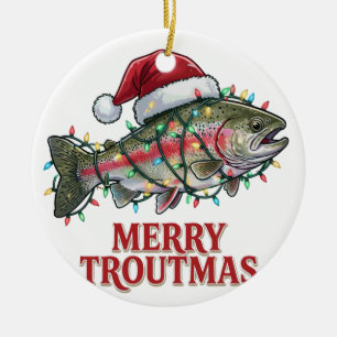 Ornamento De Cerâmica Feliz Natal Truta Peixe Pescador de Trutas Natal
