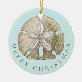 Ornamento De Cerâmica Feliz Natal Turquesa Costeira de Areia