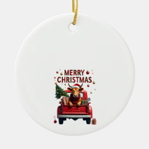 Ornamento De Cerâmica Feliz Natal Vaca das Terras Altas Escocesas Xmas F