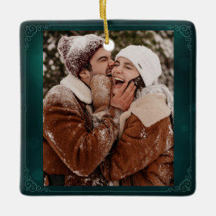 Ornamento De Cerâmica Feliz Natal Verde Casal CLIENTE