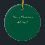 Ornamento De Cerâmica Feliz Natal verde plano solo holida<br><div class="desc">Design</div>