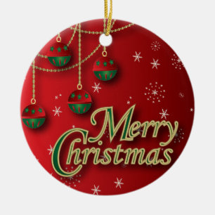 Ornamento De Cerâmica Feliz Natal vermelho brilhante