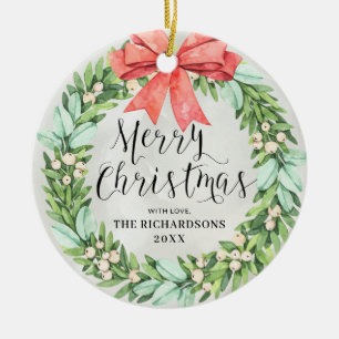 Ornamento De Cerâmica Feliz Natal Wreath Red Arco Family Foto