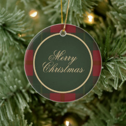 Ornamento De Cerâmica Feliz Natal Xadrez Tartan Simples