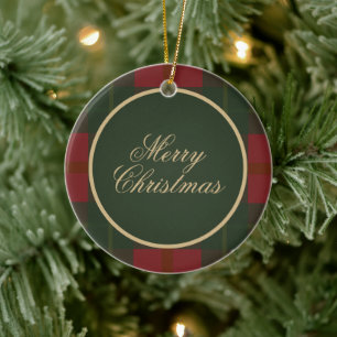 Ornamento De Cerâmica Feliz Natal Xadrez Tartan Simples