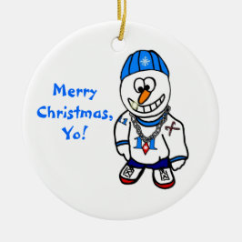Ornamento De Cerâmica Feliz Natal, Yo! Boneco de neve do rapper de