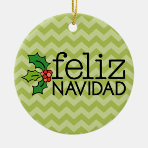 Ornamento De Cerâmica Feliz Navidad com vigas verdes
