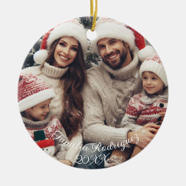 Ornamento De Cerâmica Feliz Navidad Espanhola Candy Cane Red and Green (Frente)