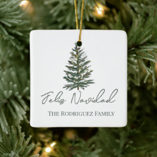 Ornamento De Cerâmica Feliz Navidad-Feliz Árvore de Natal e Luzes