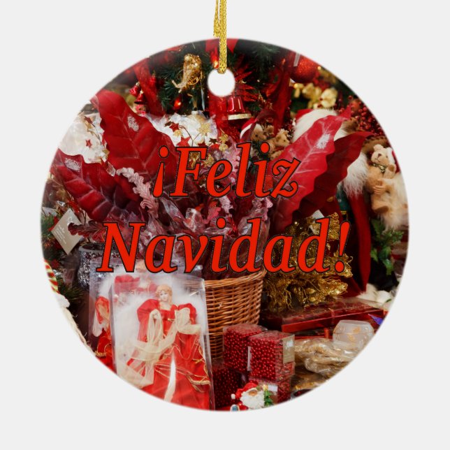 Ornamento De Cerâmica ¡ Feliz Navidad! Feliz Natal no rf espanhol (Traseira)