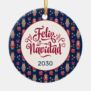 Ornamento De Cerâmica Feliz Navidad Folk Santa Rena Azul Personalizado