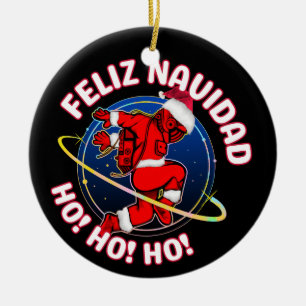 ORNAMENTO DE CERÂMICA FELIZ NAVIDAD FUNNY PAPAIS NOEIS ASTRONAUT