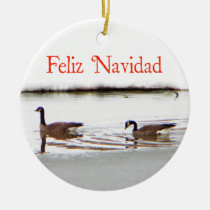 Ornamento De Cerâmica Feliz Navidad - Honkers - Canadá Geese