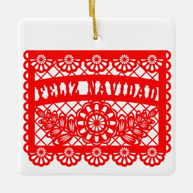 Ornamento De Cerâmica Feliz Navidad Papel Picado (Frente)