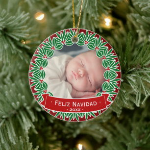 Ornamento De Cerâmica Feliz Navidad sua própria foto personalizada do