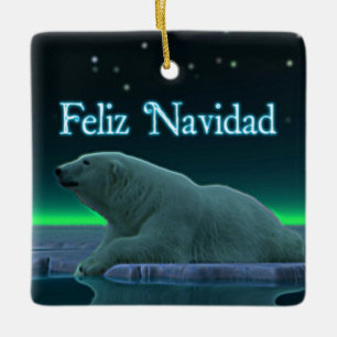 Ornamento De Cerâmica Feliz Navidad - Urso Polar de Borda do Gelo
