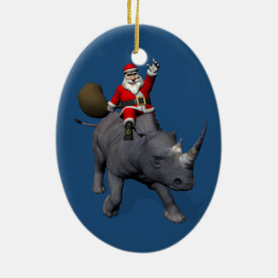 Ornamento De Cerâmica Feliz Pai Natal No Rinoceronte Rinoceronte