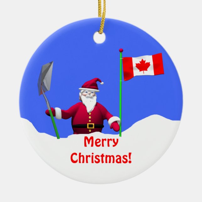 Ornamento De Cerâmica Feliz Papai noel de Natal no Canadá (Frente)