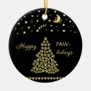 Ornamento De Cerâmica Feliz Pawlidays, árvore de Natal Paw brilhante dou