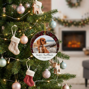Ornamento De Cerâmica Feliz Pawlidays Cachorro Pet Foto Uma Linha Natal