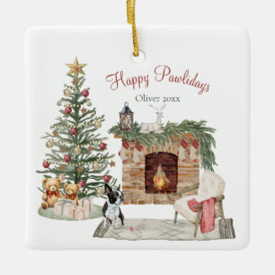 Ornamento De Cerâmica Feliz Pawlidays Design de Cachorro - Boston Terrie