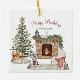 Ornamento De Cerâmica Feliz Pawlidays Design de Cachorro - Dálmata