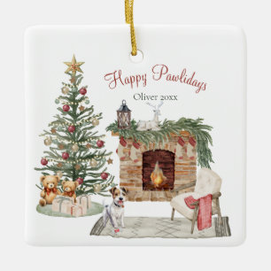 Ornamento De Cerâmica Feliz Pawlidays Design de Cachorro - Jack Russell