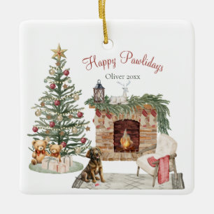 Ornamento De Cerâmica Feliz Pawlidays Design de Cachorro - Labrador Choc
