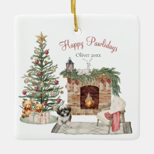 Ornamento De Cerâmica Feliz Pawlidays Design de Cachorro - Shih Tzu