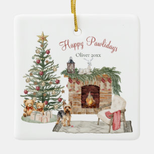 Ornamento De Cerâmica Feliz Pawlidays Design de Cachorro - Yorkie