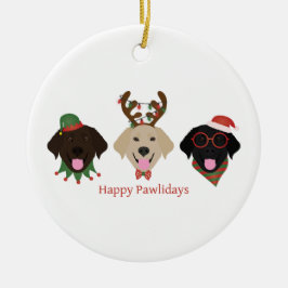 Ornamento De Cerâmica Feliz Pawlidays Labrador Retriever Cães