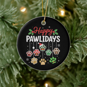 Ornamento De Cerâmica Feliz Pawlidays Natal Divertido Cachorro Pata Xmas