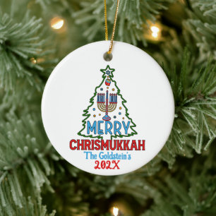 Ornamento De Cerâmica Feliz Personalizada Chrismukkah Happy Hanukkah