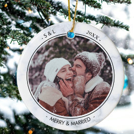 Ornamento De Cerâmica Feliz Personalizada de Fotografia e Texto e Xmas C