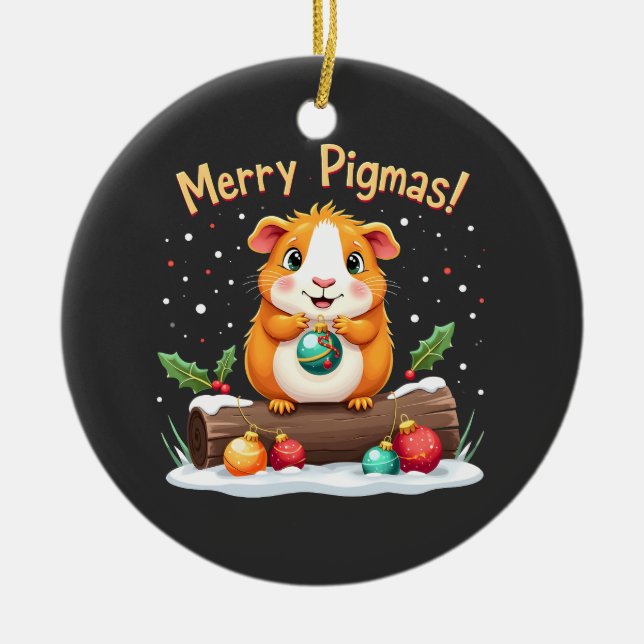 Ornamento De Cerâmica Feliz Pigmas Guiné Papais noeis de Natal (Frente)