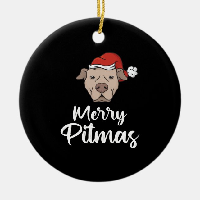 Ornamento De Cerâmica Feliz Pitbull Natal (Frente)