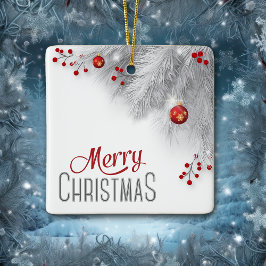 Ornamento De Cerâmica Feliz Prata Enrolado Vermelho Decoração Natal