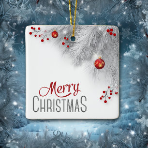 Ornamento De Cerâmica Feliz Prata Enrolado Vermelho Decoração Natal