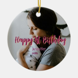 Ornamento De Cerâmica Feliz primeiro aniversario, bebê mãe vermelha, lar