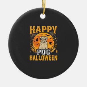 Ornamento De Cerâmica Feliz Pug Halloween Desenho de Cachorro Assustador